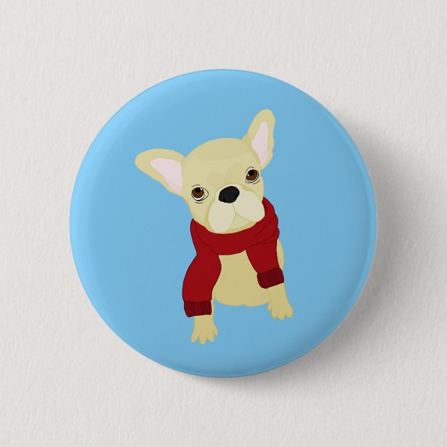 Button with cute French Bulldog Puppy design (Front)