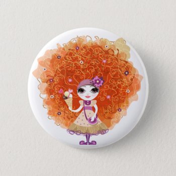 Button With Funny Girl Character by Taniastore at Zazzle
