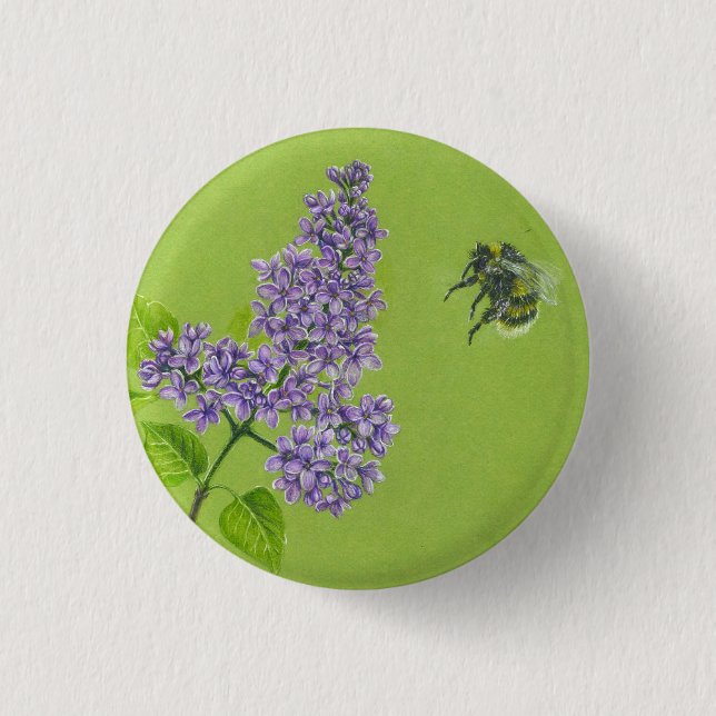 Button with lilac and bumblebee (Front)