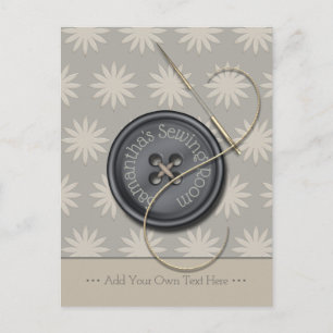 Button With Needle And Thread Sewing Design Postcard