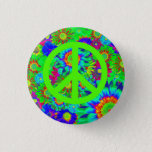 Button With Neon Peace Symbol at Zazzle