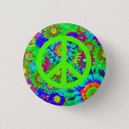 Button With Neon Peace Symbol
