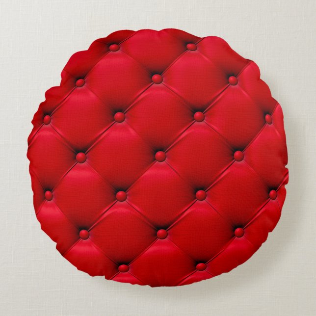 Buttoned on the red Texture. Repeat pattern Round Pillow (Front)