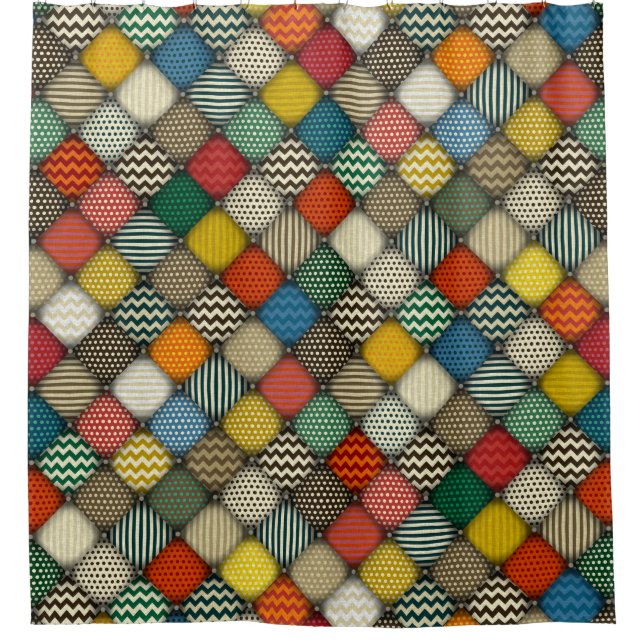 buttoned patches retro shower curtain (Front)