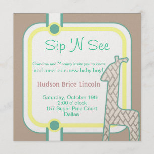 Buttoned Up Baby Giraffe Invitation