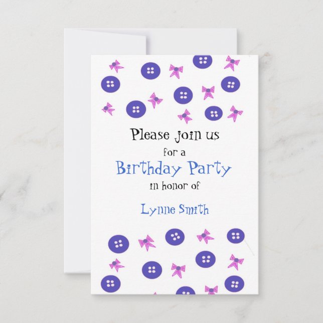 Buttons and Bows Birthday Invitation (Front)