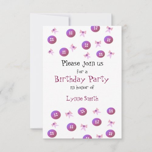 Buttons and Bows Birthday Invitation