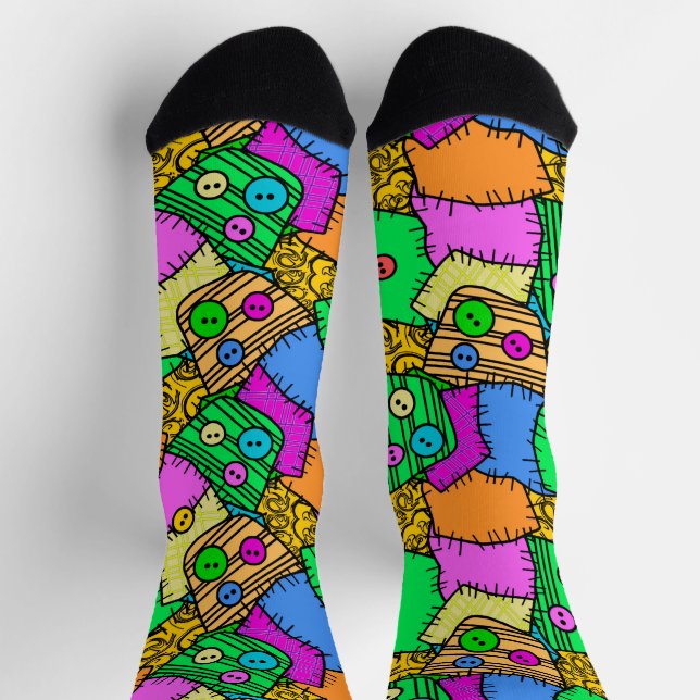 Buttons and Patchwork Halloween  Socks (Top)