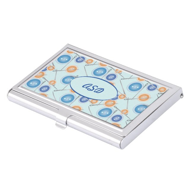 Buttons and Sewing Needles Business Card Holder (Front)