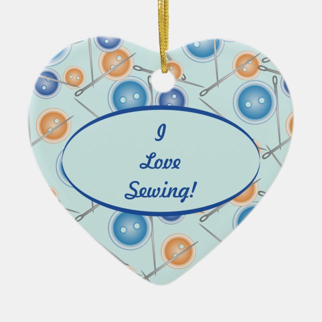 Buttons and Sewing Needles Ceramic Ornament (Front)