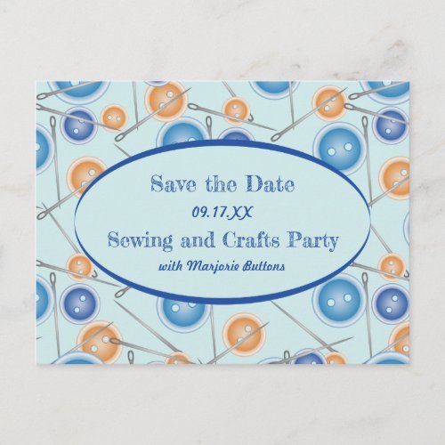 Buttons and Sewing Needles Save the Date Announcement Postcard