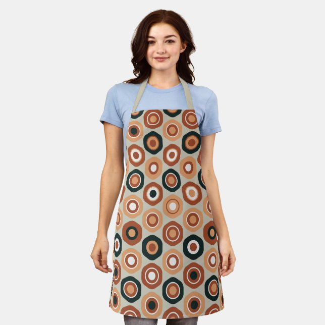 Buttons Geometric Tile Pattern Pale Sage and Rust Apron (Worn)