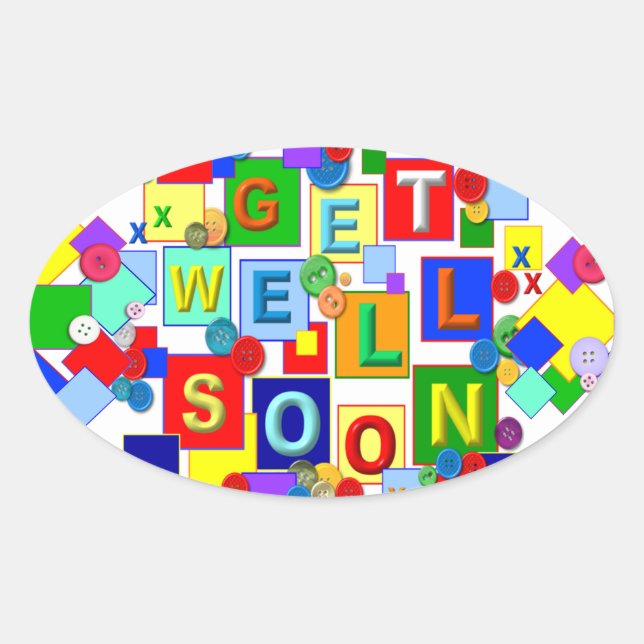 BUTTONS ~ Get Well Oval Sticker (Front)