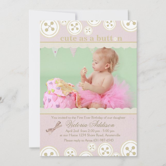 Buttons 'n Bows Photo Invitation (Front)