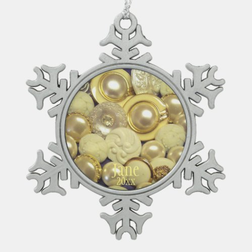 Buttons White Faux Pearls Faux Gems Snowflake Pewter Christmas Ornament