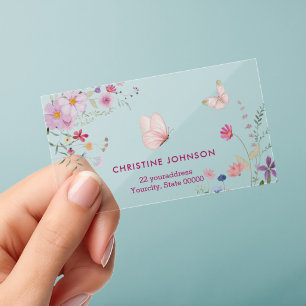buttrflies and flowers clear business cards