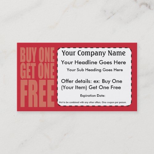 Buy 1 Get 1 Free Coupon Card Business Cards