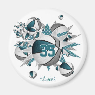 buy 1 or buy for team teal gray basketballs stars magnet