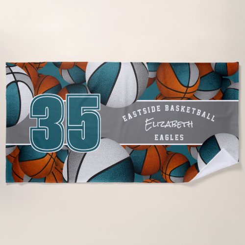 Buy 1 or in bulk Lots of basketballs teal gray Beach Towel