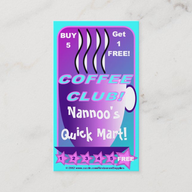 Buy 5 Get 1 FREE COFFEE CARD restaurant supplies (Front)