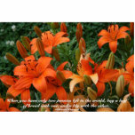 Buy a Lily quote Orange Lily Photo Sculpture<br><div class="desc">Wonderful gift!  this beautiful photo of orange lilies with the following Chinese Proverb - "When you have only two pennies,  buy a loaf of bread with one and a lily with the other."    It reminds you that there are other things than food important to a person's life.</div>