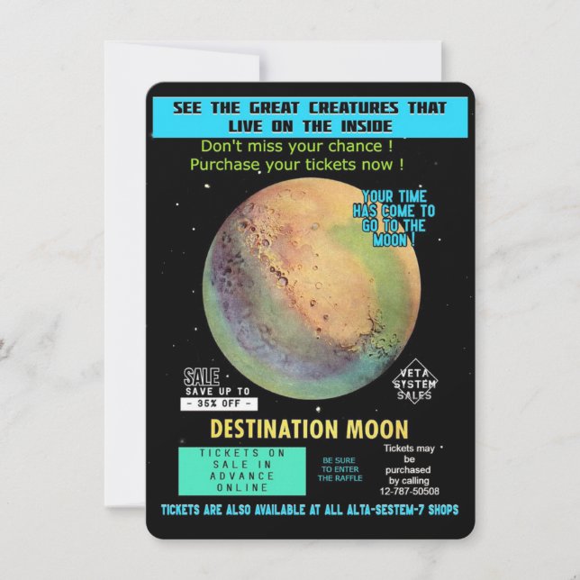 Buy a ticket to the Moon ! Space Travel Flat Card (Front)
