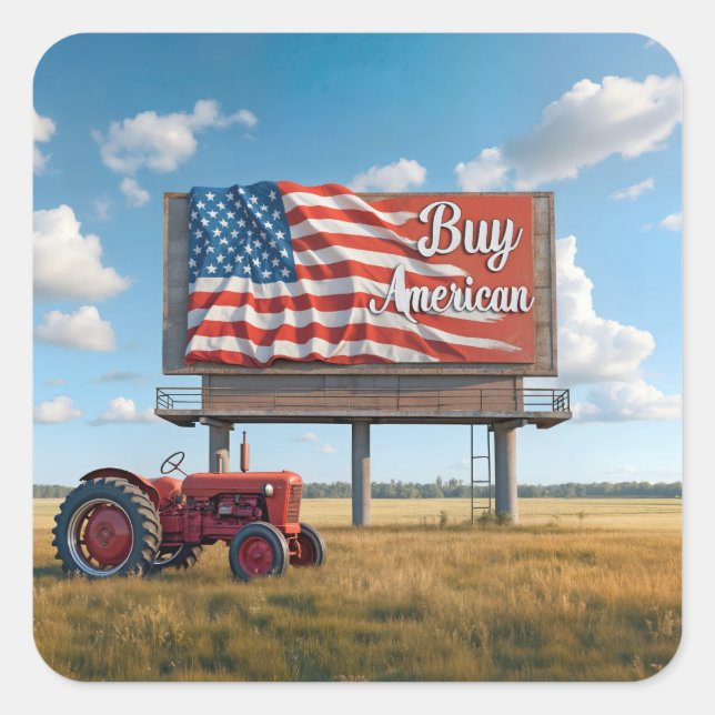 Buy American Billboard Sign With Old Tractor Square Sticker (Front)