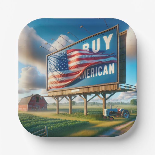 Buy American Billboard With Farm Tractor Paper Plates (Front)