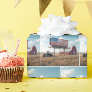 Buy American Billboard With Red Tractor and Barn Wrapping Paper