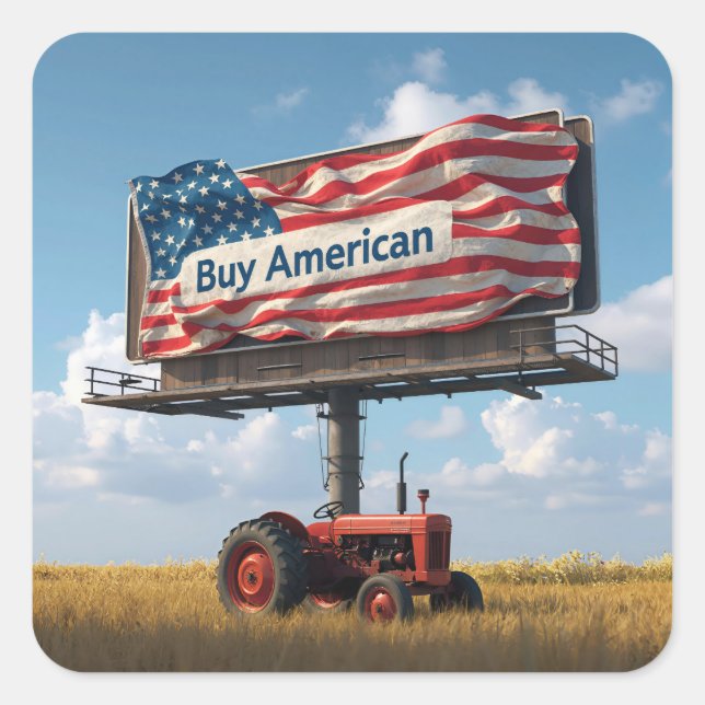 Buy American Billboard With Retro Tractor Square Sticker (Front)