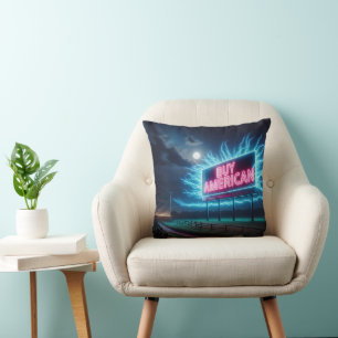 Buy American Neon Billboard With Moon Throw Pillow