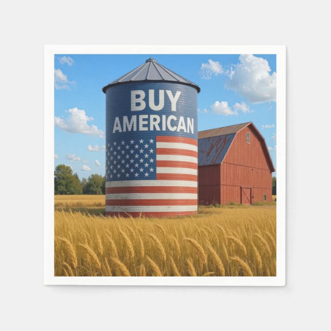 "Buy American" Sign On a Farm Silo Napkins (Front)