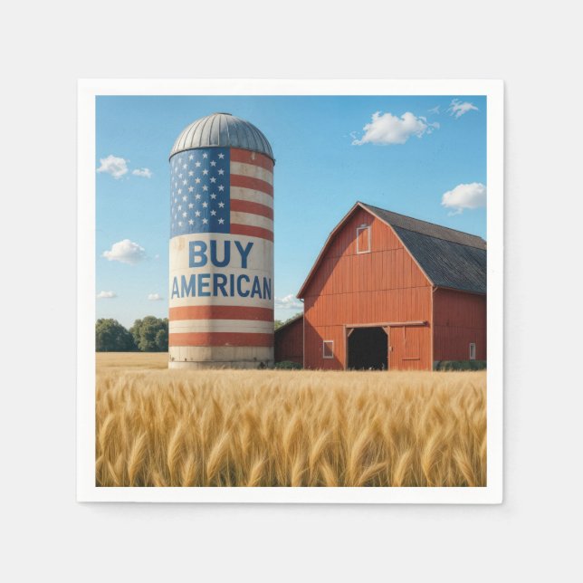 BUY AMERICAN Text With Flag On a Barn Silo Napkins (Front)