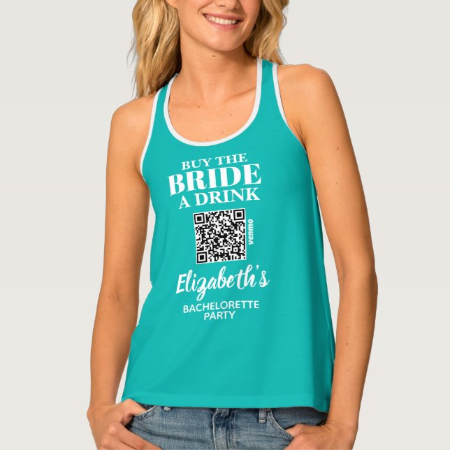 Buy Bride A Drink Bachelorette Party QR Code Tank Top (Front)