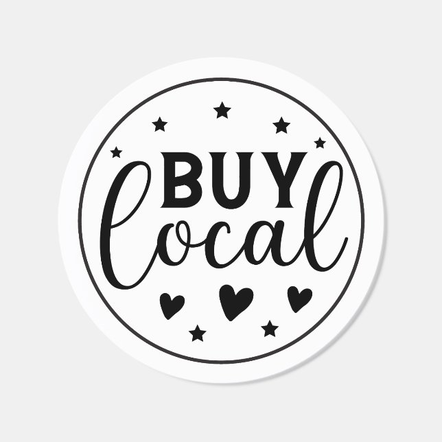 Buy Local | Hand-Drawn Black & White Classic Round Sticker (Single)