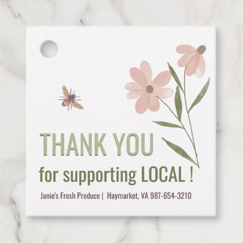 Buy Local Product Tag with Blossoms and Honeybee  