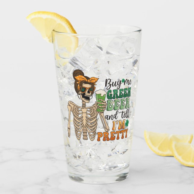Buy Me Green Beer - Skeleton | St. Patrick's Day Glass (Front Ice)
