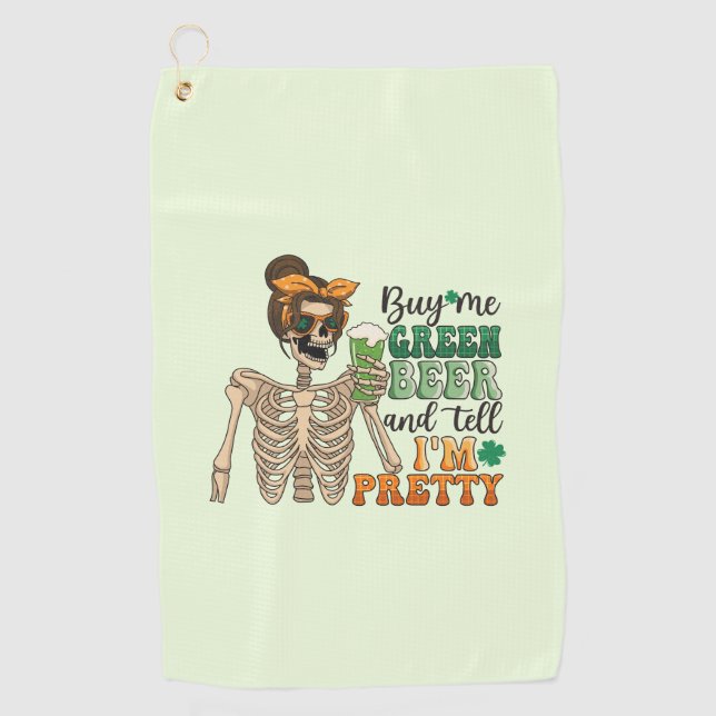 Buy Me Green Beer - Skeleton | St. Patrick's Day Golf Towel (Front)
