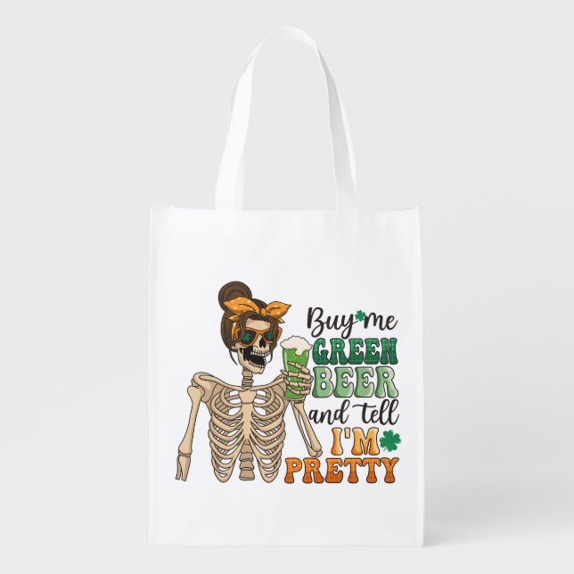 Buy Me Green Beer - Skeleton | St. Patrick's Day Grocery Bag (Front)