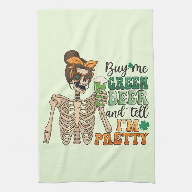 Buy Me Green Beer - Skeleton | St. Patrick's Day Kitchen Towel (Vertical)
