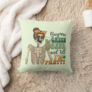 Buy Me Green Beer - Skeleton St. Patrick's Day Throw Pillow