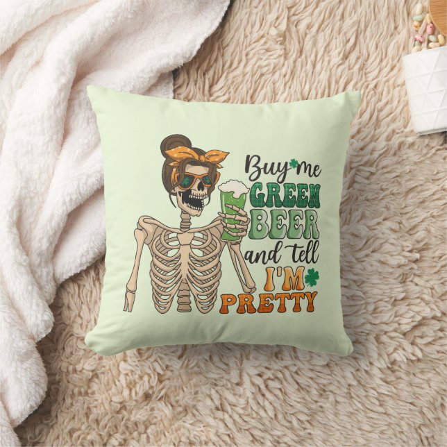 Buy Me Green Beer - Skeleton | St. Patrick's Day Throw Pillow (Blanket)