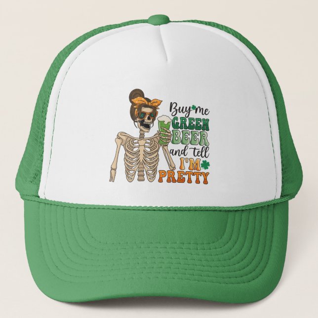 Buy Me Green Beer - Skeleton | St. Patrick's Day Trucker Hat (Front)
