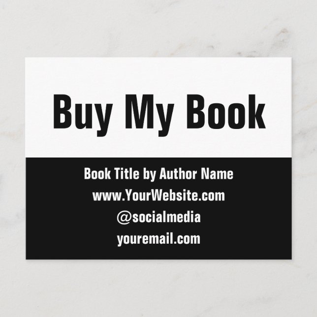 Buy My Book Black and White Author Marketing Postcard (Front)