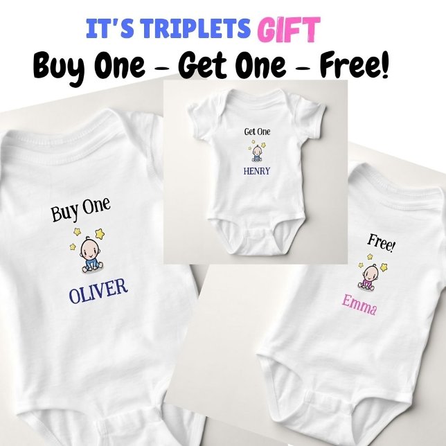Buy One, Get One, Free, Personalized Triplets Baby Bodysuit (Creator Uploaded)