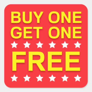 Buy one get one free, red yellow retail stickers
