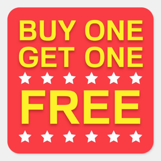 Buy one get one free, red yellow retail stickers (Front)