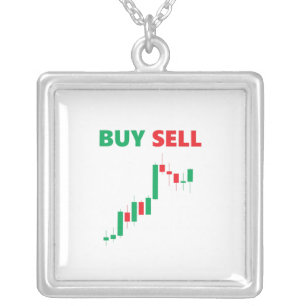 Buy Sell - Stock Forex Market Currency Trader Silver Plated Necklace