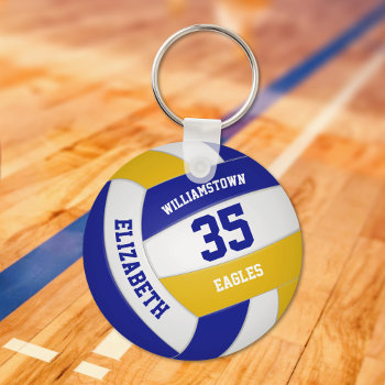 Buy Single Or Bulk Realistic Blue Gold Volleyball Keychain by katz_d_zynes at Zazzle
