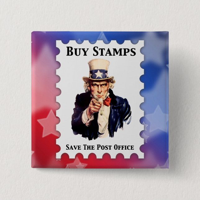 Buy Stamps Save The Post Office Button (Front)